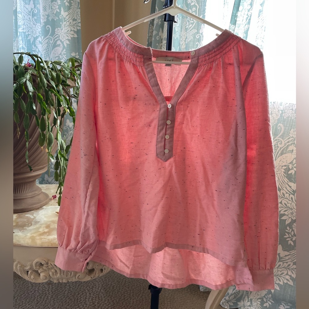 LOFT pink marled henley peasant top